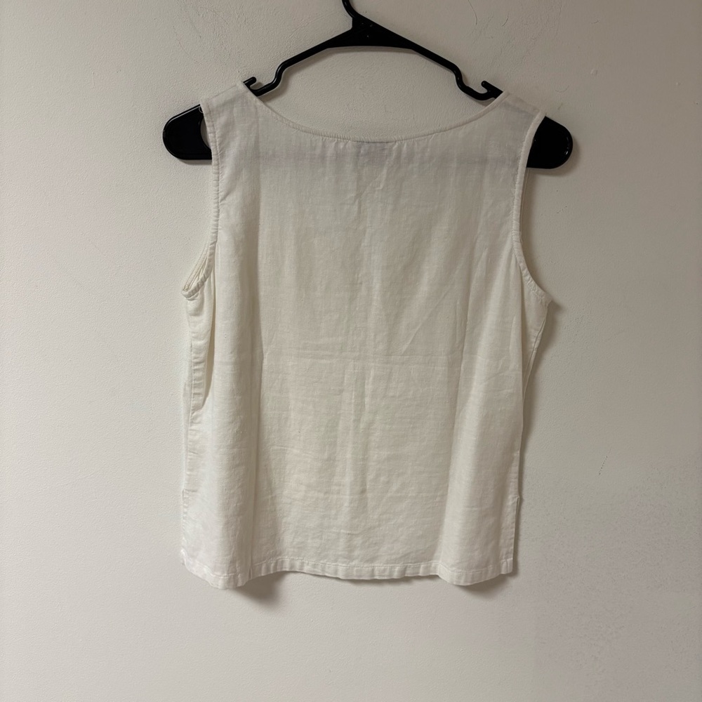 White Embroidered Womens Linen Tank Top Small - Picture 2 of 11